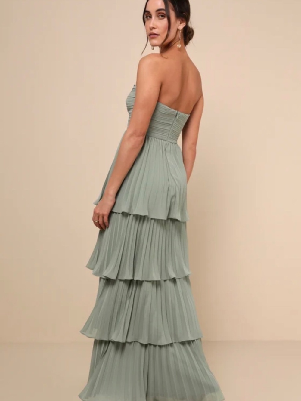 Seriously Sensational Sage Brush Strapless Tiered Maxi Dress - Picture 5 of 5